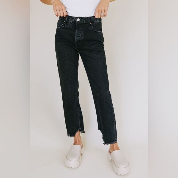 FREE PEOPLE - WE THE FREE TAPERED BAGGY HIGH RISE BOYFRIEND JEANS BLACK 25 - Picture 1 of 12